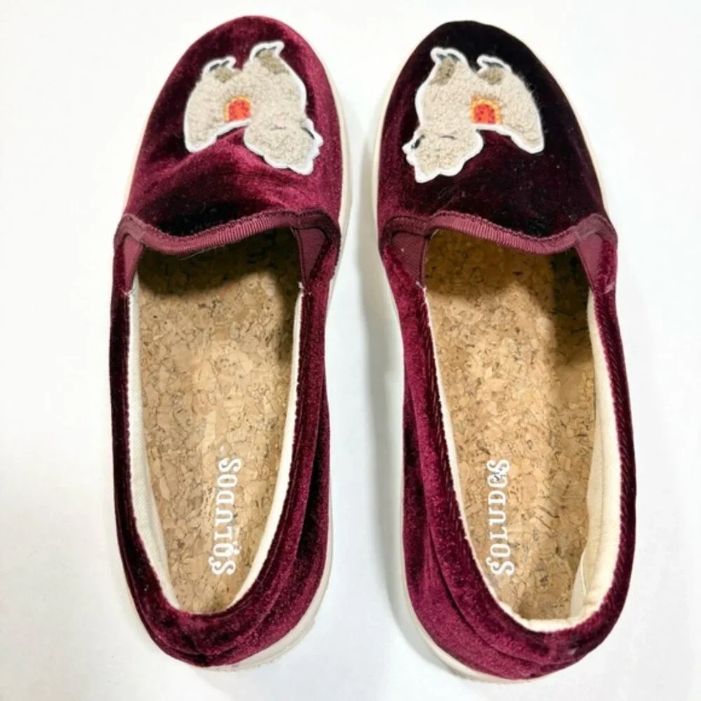 Soludos Velvet Llama Slip On Sneakers Size 7 Burgundy Wine Casual Boho - Picture 6 of 11